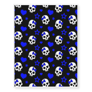 Goth Girl Skulls on Dark Blue Temporary Tattoos