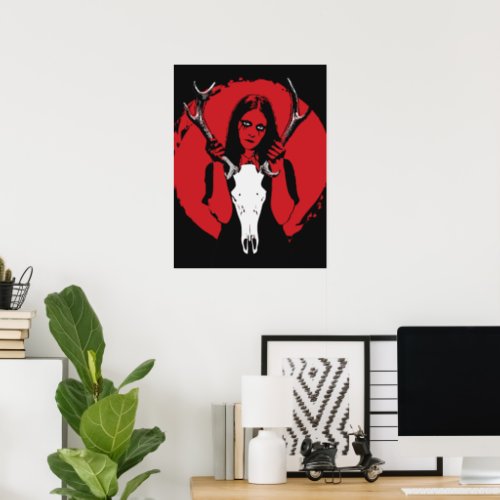 Goth girl with a deer skull dark aesthetic poster