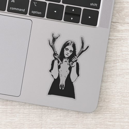 Goth girl with a deer skull dark aesthetic sticker