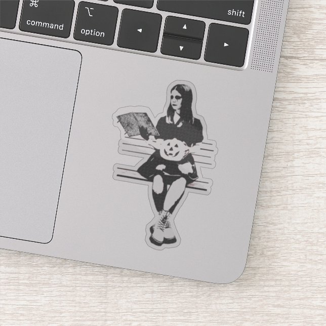 Goth girl with a scary evil pumpkin head sticker (Detail)