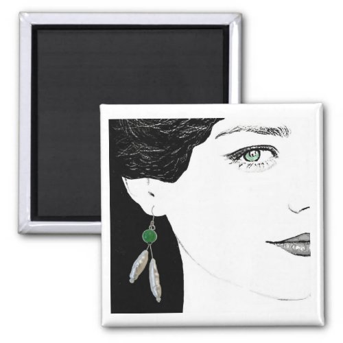 Goth girl with pearl earring fashion illustration magnet