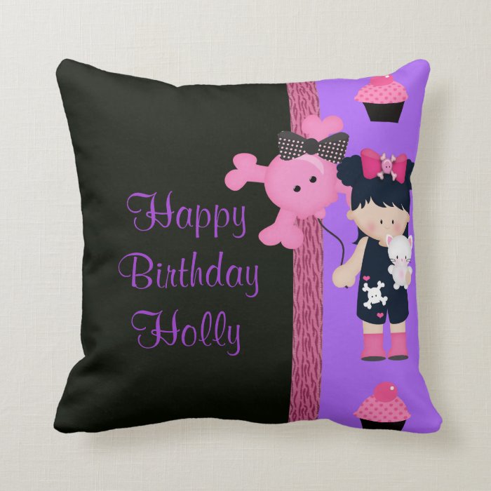 Goth Girlie Cupcake Birthday Throw Pillows