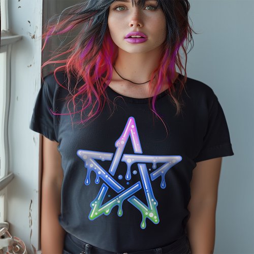 Goth Girls Gothic Pastel Goth Neon Pentagram Plus Size T_Shirt