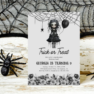 Goth Girls Halloween Kids Birthday Party Invitation