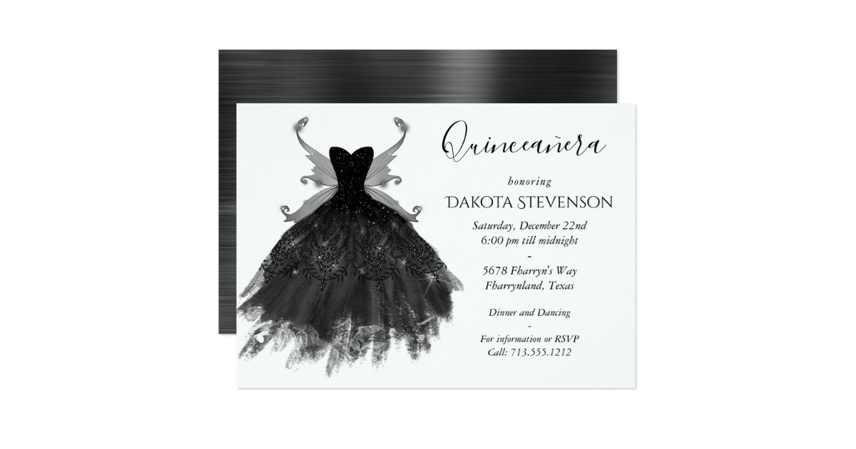 Goth Glamour Black Pixie Wing Gown Quinceanera Invitation | Zazzle.com