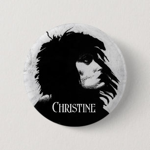 Goth Goddess Portrait Original Art Black White Button