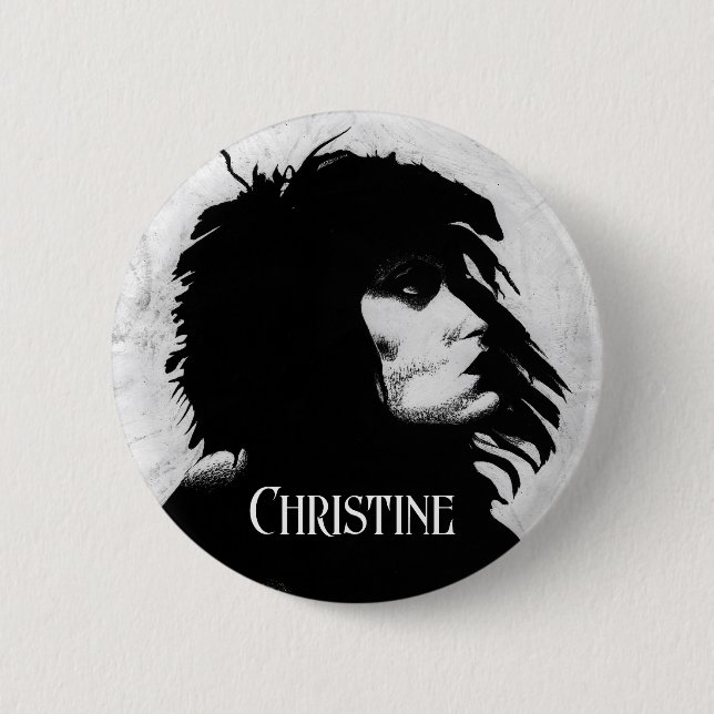 Goth Goddess Portrait Original Art Black White Button (Front)