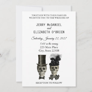 Goth Gothic Bride Groom Skulls Wedding Invitation
