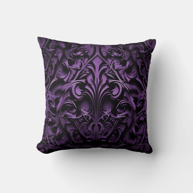 Goth Gothic Design Black & Purple Throw Pillow (Front)