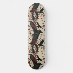 Goth Gothic Girl and Ravens Macabre Skateboard