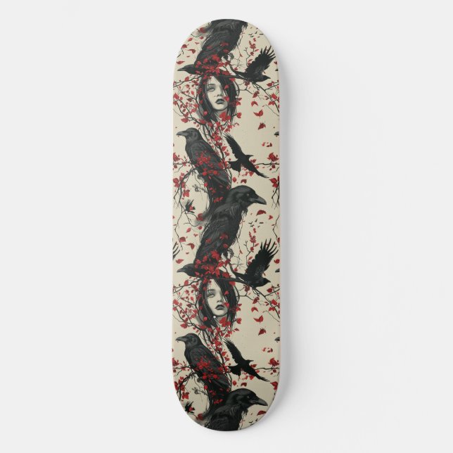 Goth Gothic Girl and Ravens Macabre Skateboard (Front)