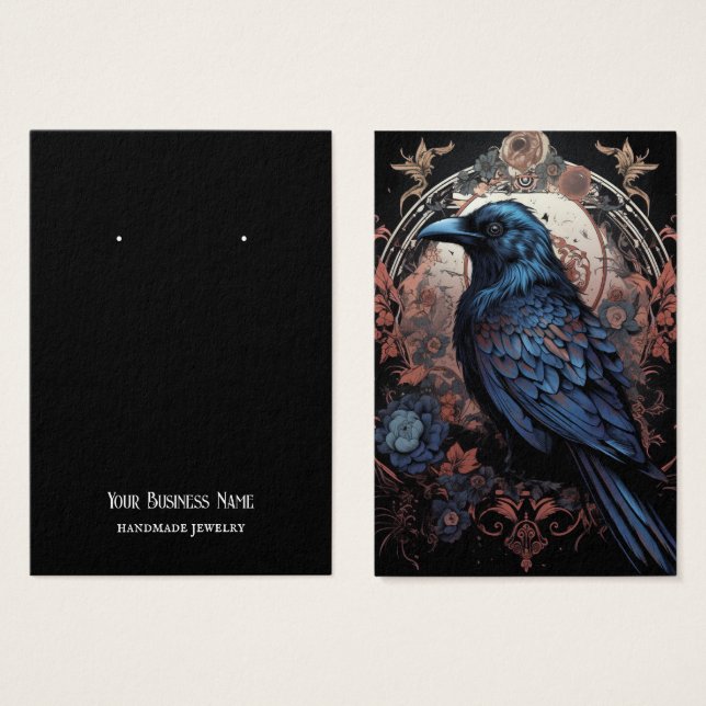 Goth Gothic Raven Crow Bird Earring Display Card (Front & Back)