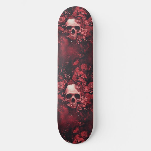 Goth Gothic Skull and Roses Macabre Skateboard (Front)