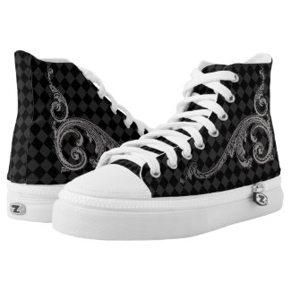 Goth Gray and Black Ornate Design High-Top Sneakers