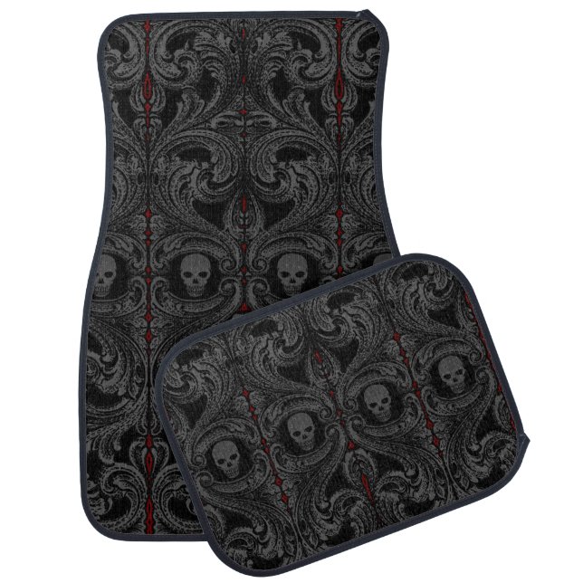 Goth Gray Ornament with Skull  Car Floor Mat (Set)