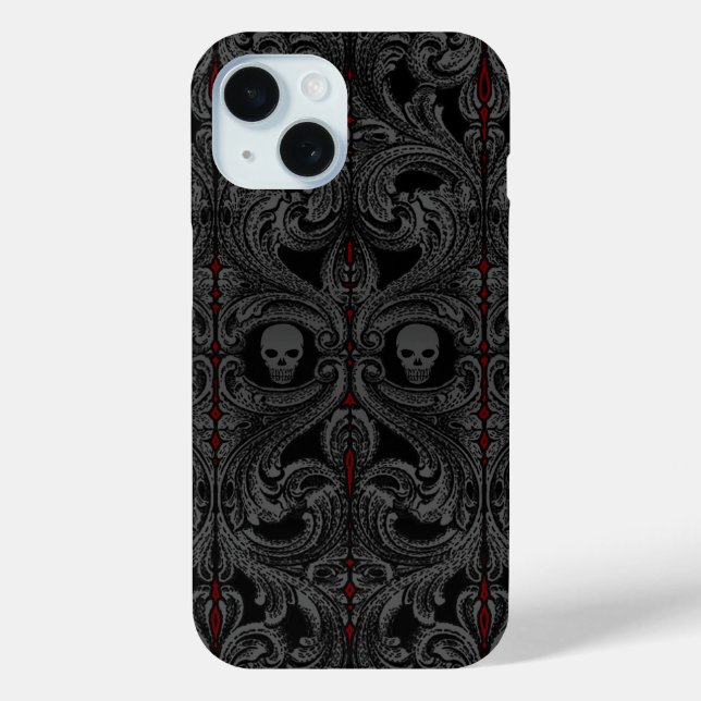 Goth Gray Ornament with Skull Case-Mate iPhone Case (Back)