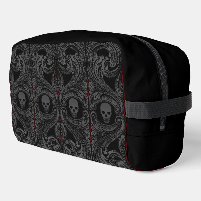 Goth Gray Ornament with Skull  Dopp Kit (Left Corner)