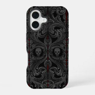 Goth Gray Ornament with Skull iPhone 16 Case