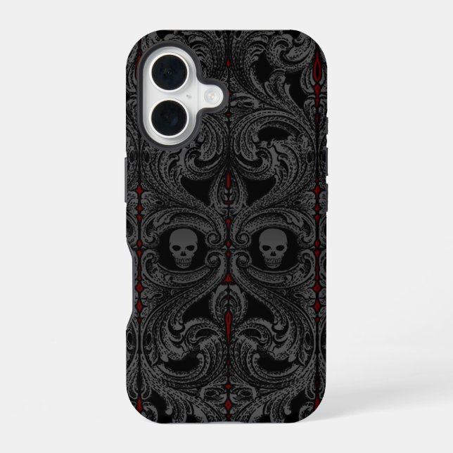 Goth Gray Ornament with Skull  Iphone Case (Back)