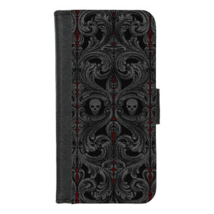 Goth Gray Ornament with Skull  iPhone 8/7 Wallet Case