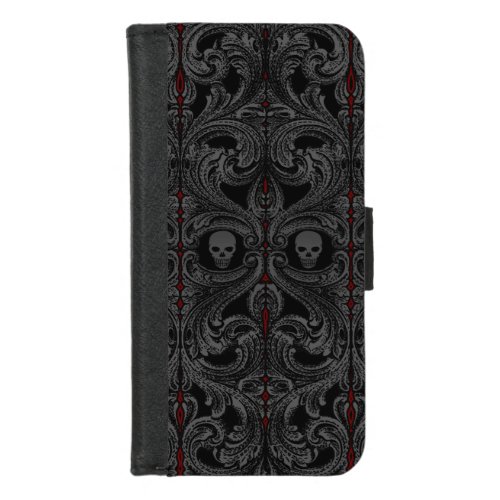 Goth Gray Ornament with Skull  iPhone 87 Wallet Case