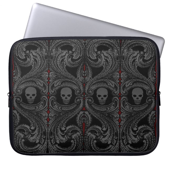 Goth Gray Ornament with Skull Laptop Sleeve (Front)