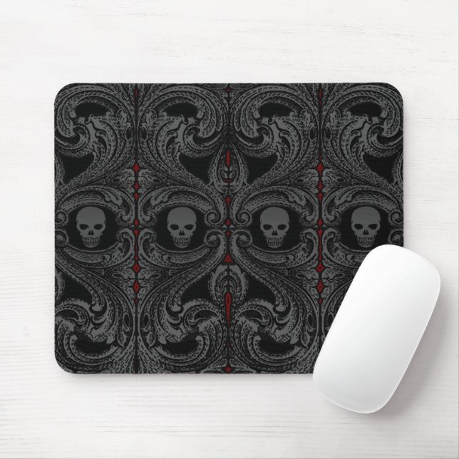 Goth Gray Ornament with Skull Mouse Pad (With Mouse)