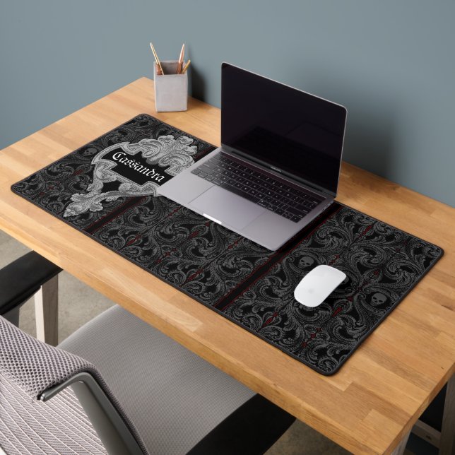 Goth Gray Ornament with Skull Personalized  Desk Mat (Office 2)