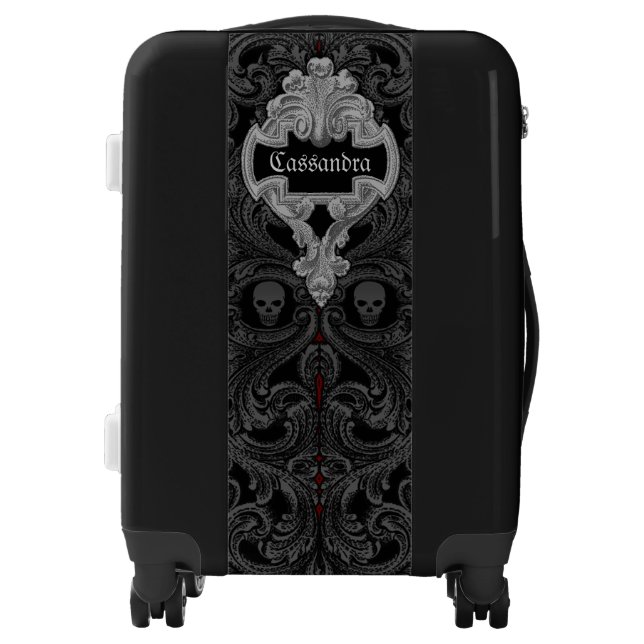 Goth Gray Ornament with Skull Personalized Luggage (Front)