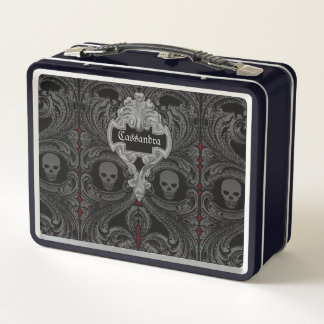 Goth Gray Ornament with Skull Personalized Metal Lunch Box