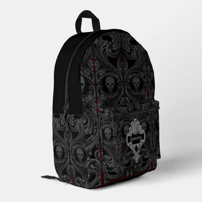 Goth Gray Ornament with Skull Personalized Printed Backpack (Back Corner Left)