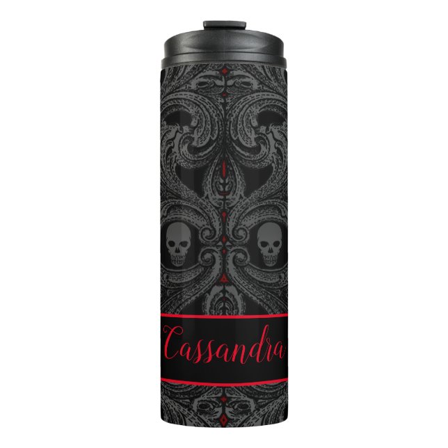 Goth Gray Ornament with Skull Personalized Thermal Tumbler (Front)