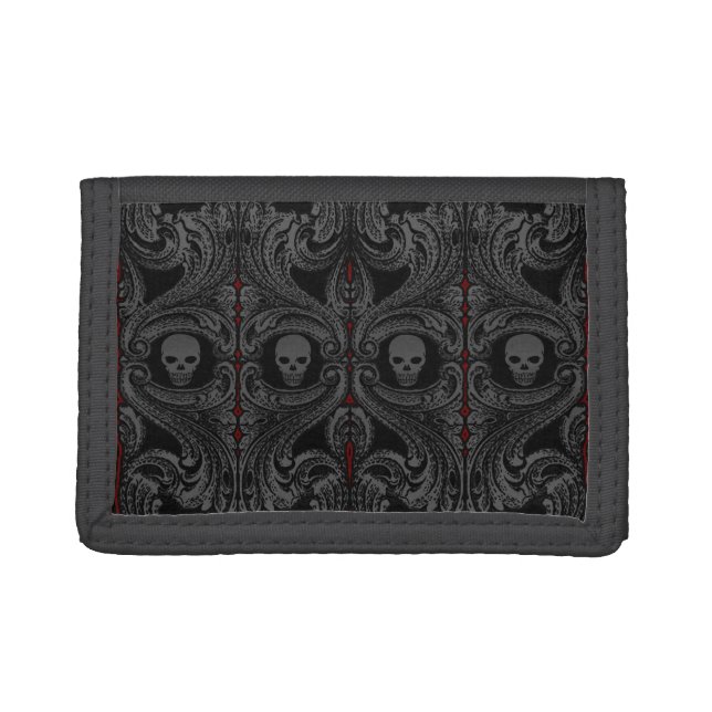 Goth Gray Ornament with Skull  Trifold Wallet (Front)