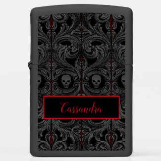 Goth Gray Ornament with Skull  Zippo Lighter
