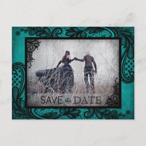 Goth Grunge Lace Photo Save the Date Announcement Postcard