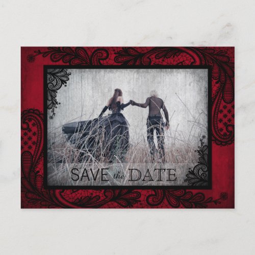 Goth Grunge Lace Photo Save the Date Announcement Postcard