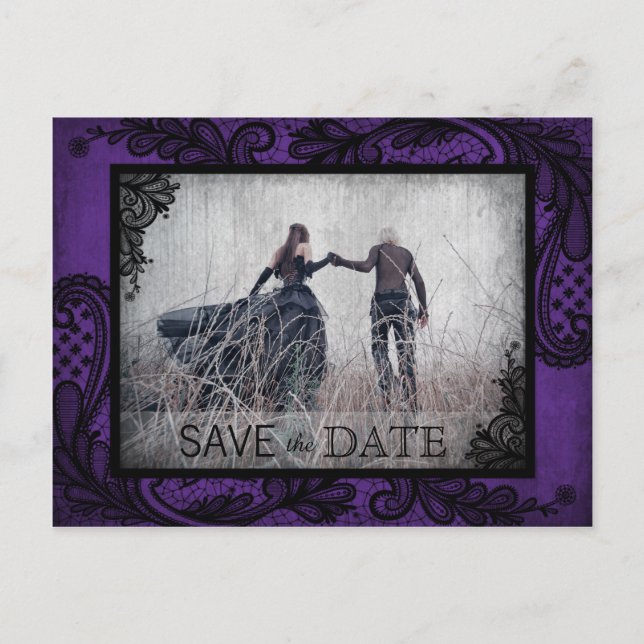 Goth Grunge Lace Photo Save the Date Announcement Postcard (Front)