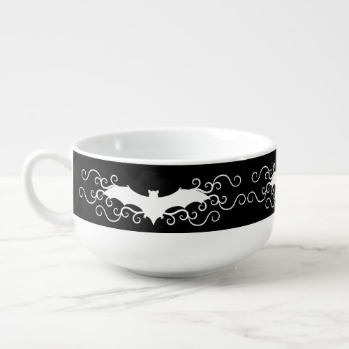 Goth Halloween bat design black and white Soup Mug