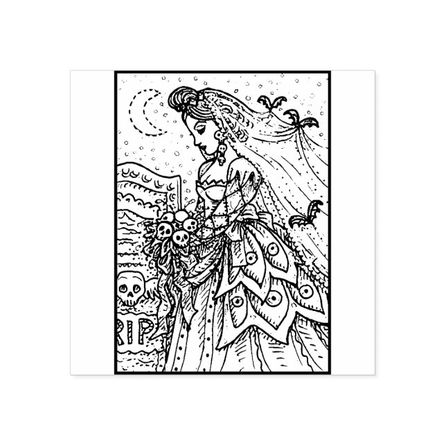GOTH HALLOWEEN BRIDE, BAT VEIL RUBBER STAMP (Imprint)