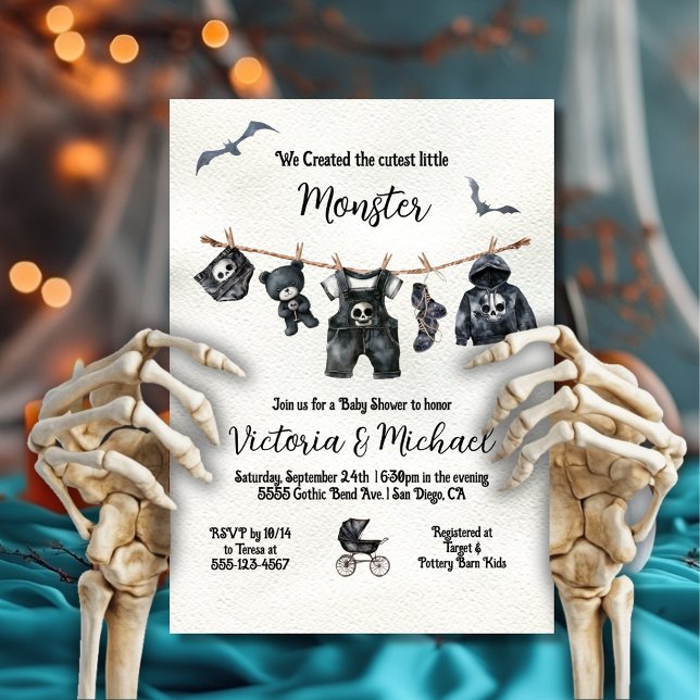 Goth Halloween Clothesline Baby Shower Invitation (Creator Uploaded)