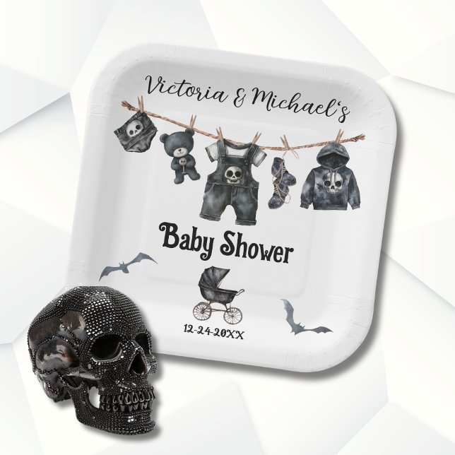Goth Halloween Clothesline Baby Shower Paper Plates (Creator Uploaded)