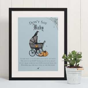 Goth Halloween Don't Say Baby Blue Shower Game Poster