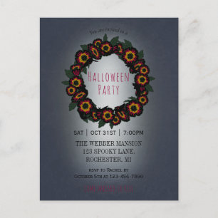 Goth halloween party invitation w bats and flowers postcard
