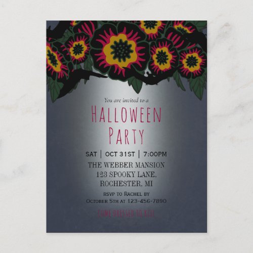 Goth halloween party invitation w bats and flowers postcard