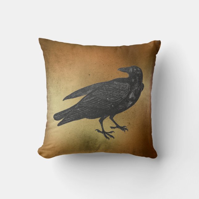 Goth Halloween Raven Black Bird Throw Pillow (Front)
