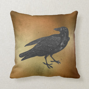 Goth Halloween Raven Black Bird Throw Pillow