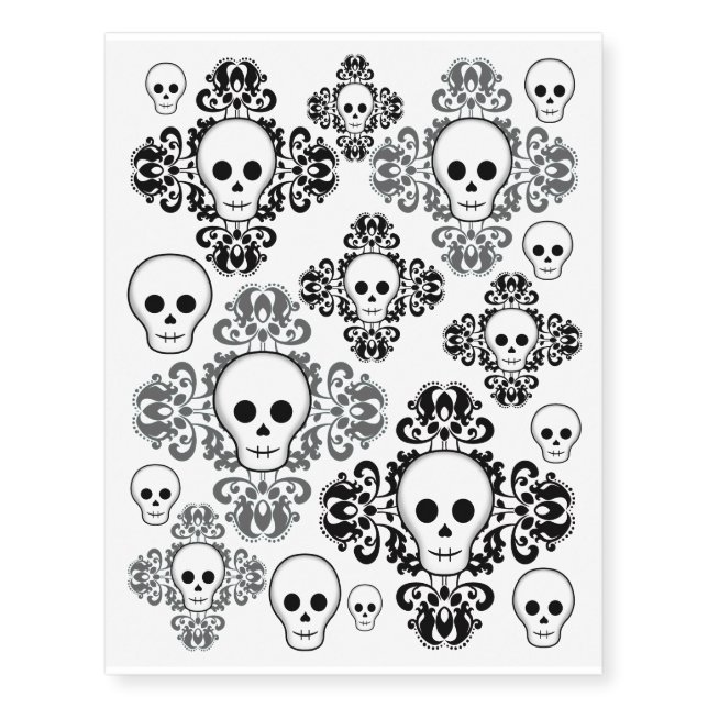 Goth Halloween skulls Temporary Tattoos (Front)