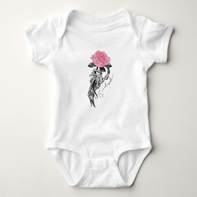 Goth Hand Skeleton With Pink Rose | Dead Inside Baby Bodysuit (Front)