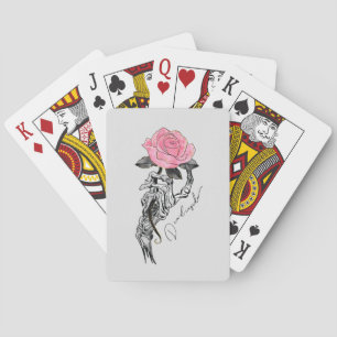 Goth Hand Skeleton With Pink Rose Dead Inside Poker Cards