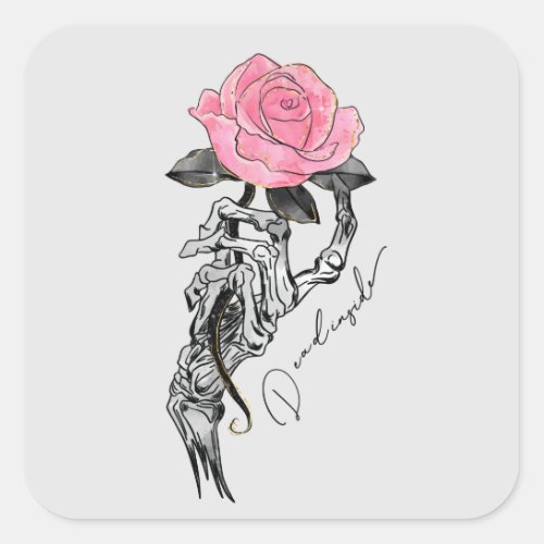Goth Hand Skeleton With Pink Rose  Dead Inside Square Sticker